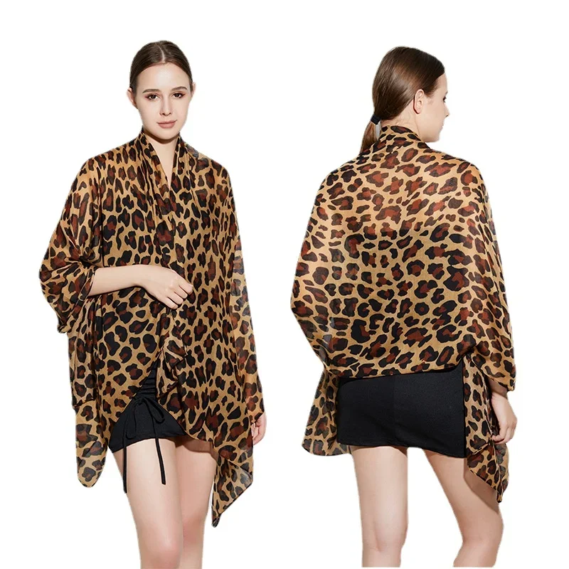 Leopard Print Women Cotton Linen Balinese Shawl Fashion Scarf Lightweight Comfortable Soft Breathable Minimalist Scarf