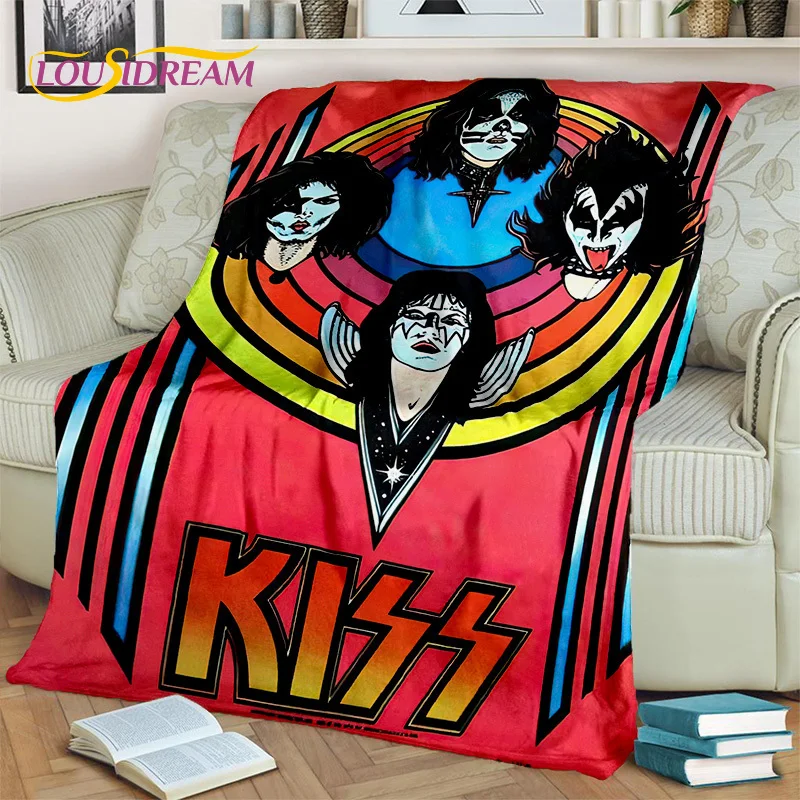 Retro KISS Rock Band Blanket,Soft Throw Blanket for Home Bedroom Living Room Bed Sofa Picnic Office Hiking Leisure Nap Cover