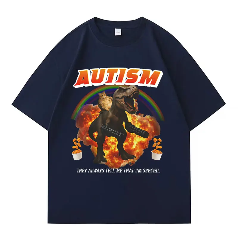 Autisme drôle chat Meme T-shirt hommes femmes marée col rond manches courtes surdimensionné T-shirts été Sport ample confortable Streetwear T-shirt