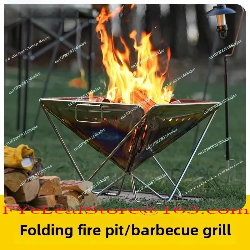 Portable Wood Stove Brazier Camping Fire Wood Heater Folding Hike Barbecue BBQ Grill Stand Outdoor Camping
