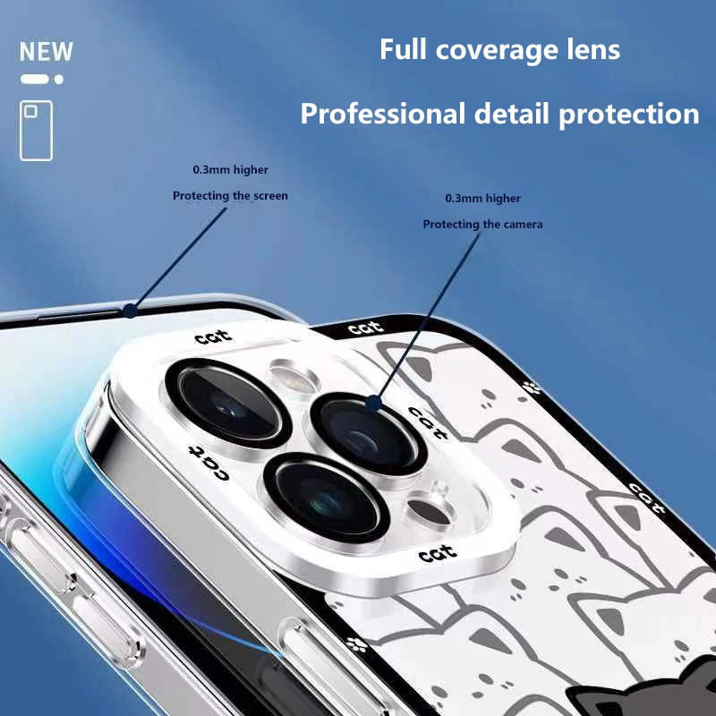 Funda de teléfono suave con dibujos animados de gato para iPhone, carcasa transparente para iPhone 11, 14, 13, 12 Pro Max, Mini, 7, 8 Plus, 15 Pro