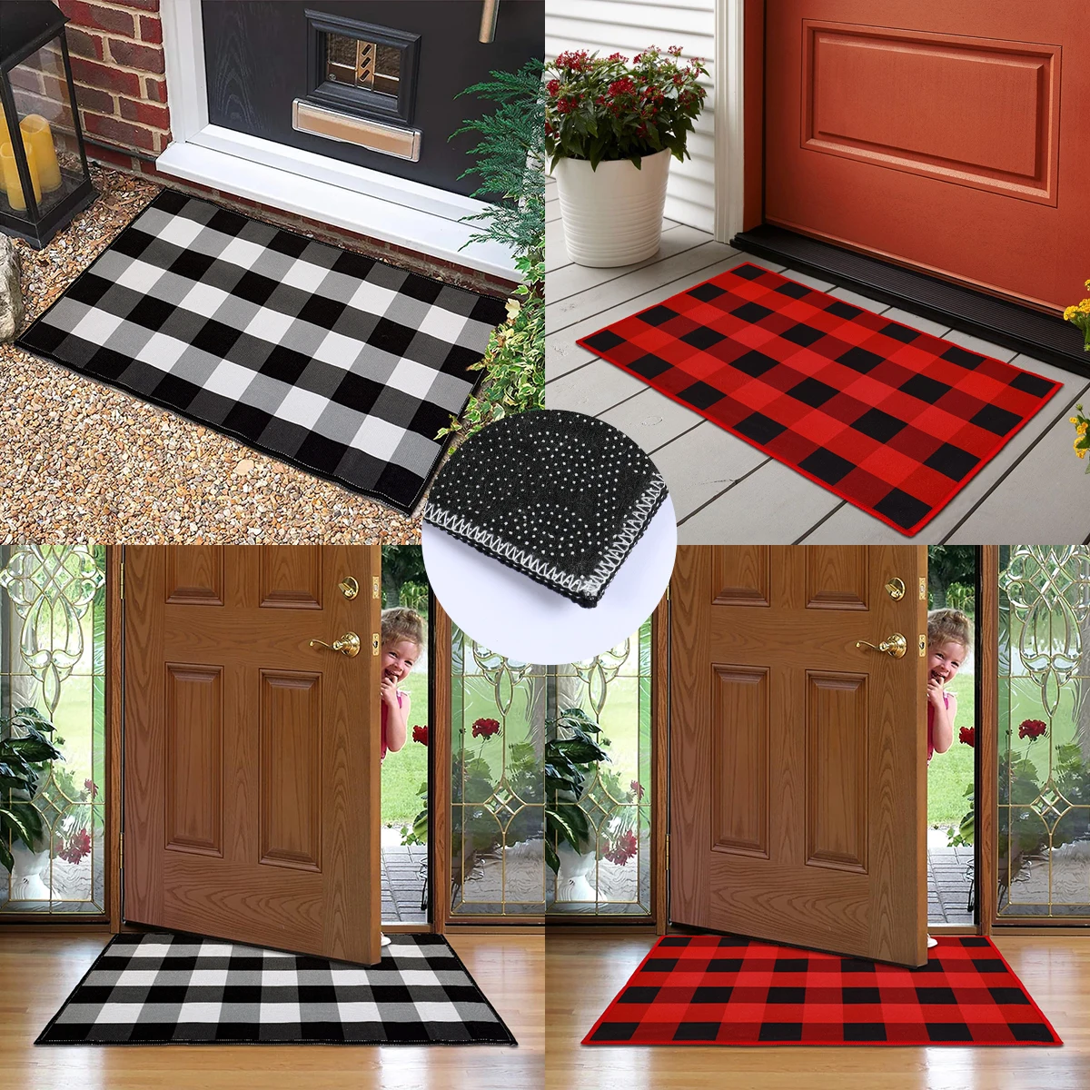 Christmas Door Mat Red Black Indoor Outdoor Carpet Entrance Floor Mat Christmas Decoration 2023 for Home Navidad New Year 2024