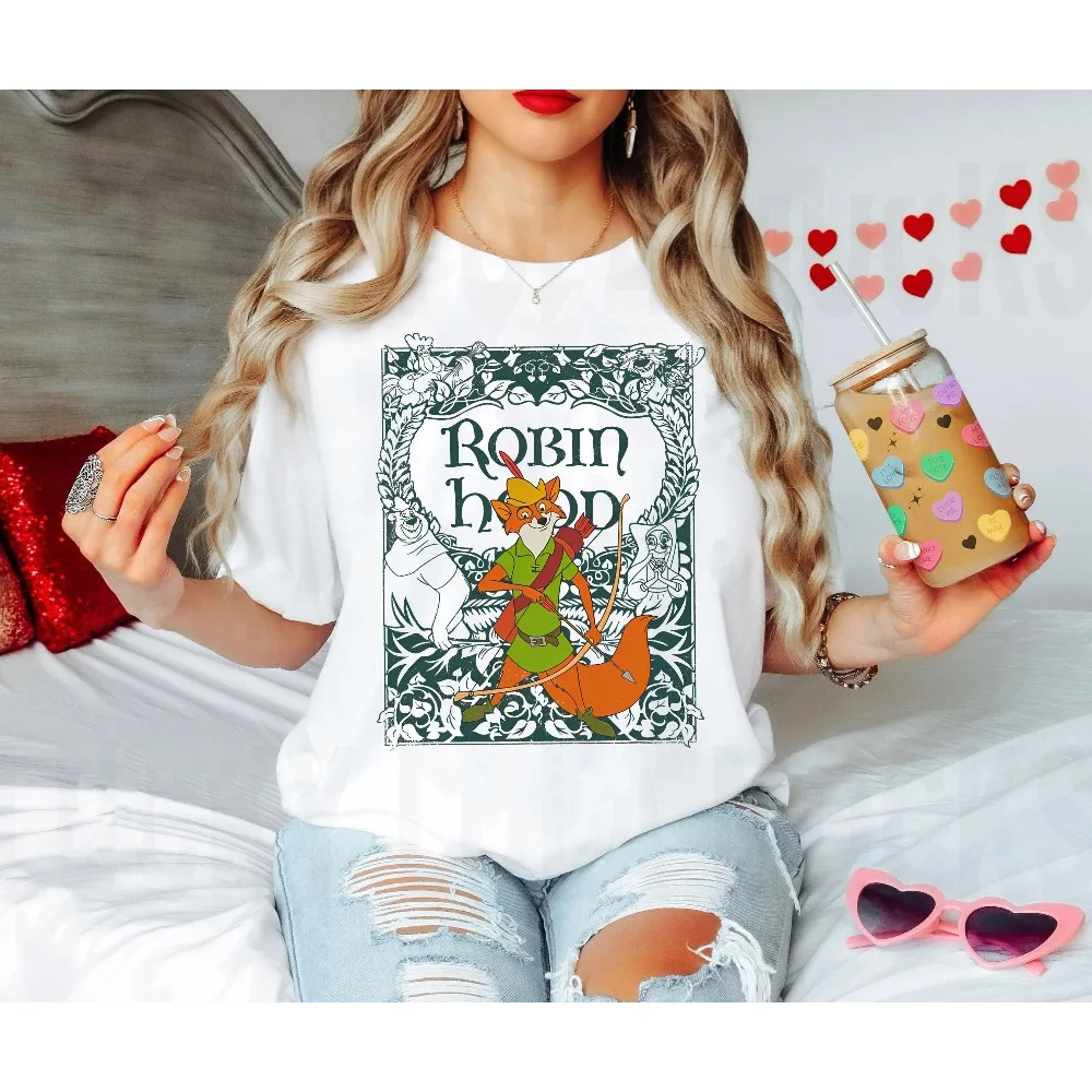 Camisa vintage de Robin Hood de Disney 1973, camiseta con retrato de personaje de Robin Hood, camiseta del Reino Mágico de WDW, ropa para mujer