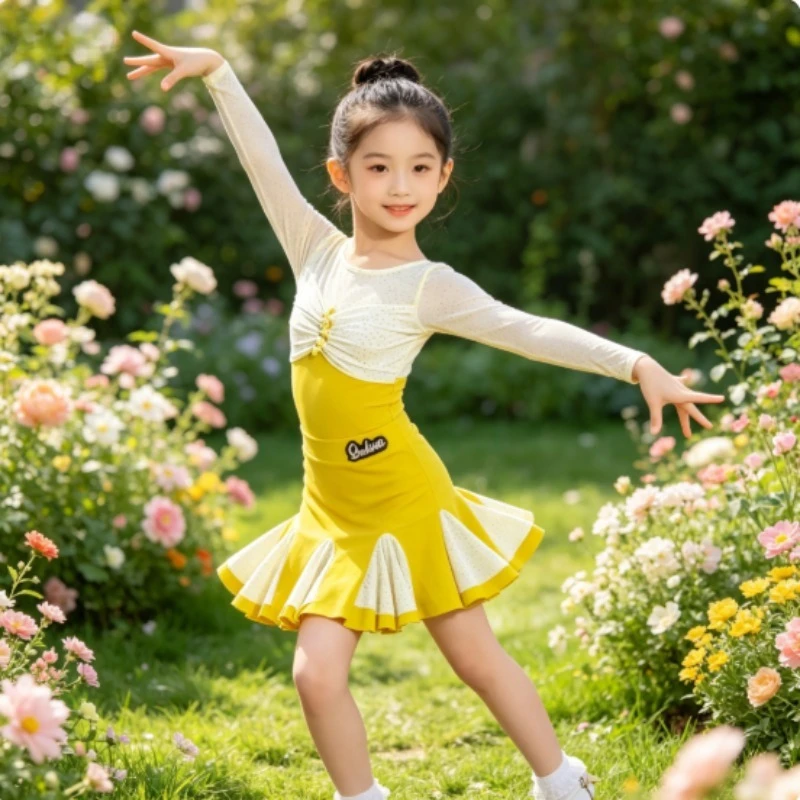 

Girls Latin Dance Dress Kids Cha Cha Rumba Training Competition Performance Costume Performance Accessories Dance Wear Zym
