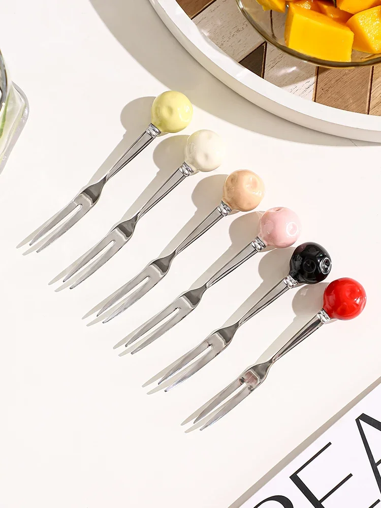 Luxury Stainl Steel Fruit Fork Set Dert Small Forks Storage Can Children Se Creative Home Dining Utensils