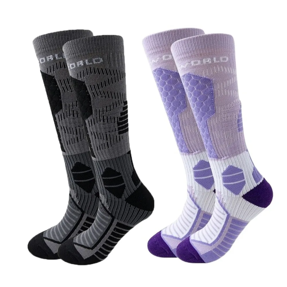 

2 pairs Thicker Design Ski Socks Warm High Elastic Sports Socks Professional Long Tube Mountaineering Socks Winter Season