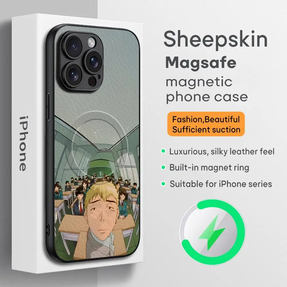 أنيمي المعلم العظيم Onizuka قضية الهاتف آيفون 16 15 14 13 12 11 زائد برو ماكس الراقية الفاخرة Magsafe جلد الغنم