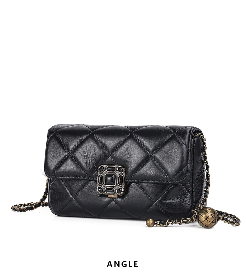 Aidrani Tasche für Damen aus echtem Leder, Sommer-Schultertasche mit Kette, neue kleine Tasche mit goldenem Ball, Diamantketten-Umhängetasche. – Detail 9