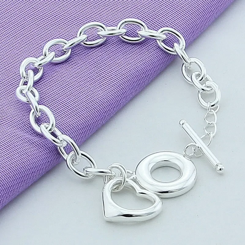 High quality 925 Sterling Silver  romantic heart bracelets for women party wedding accessories fashion gorgeous jewelry gifts