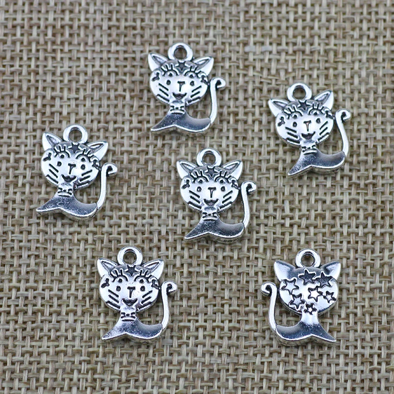 20piece 13x14mm Antique Silver Color Cat Charms Pendant For Jewelry Making DIY Jewelry Findings