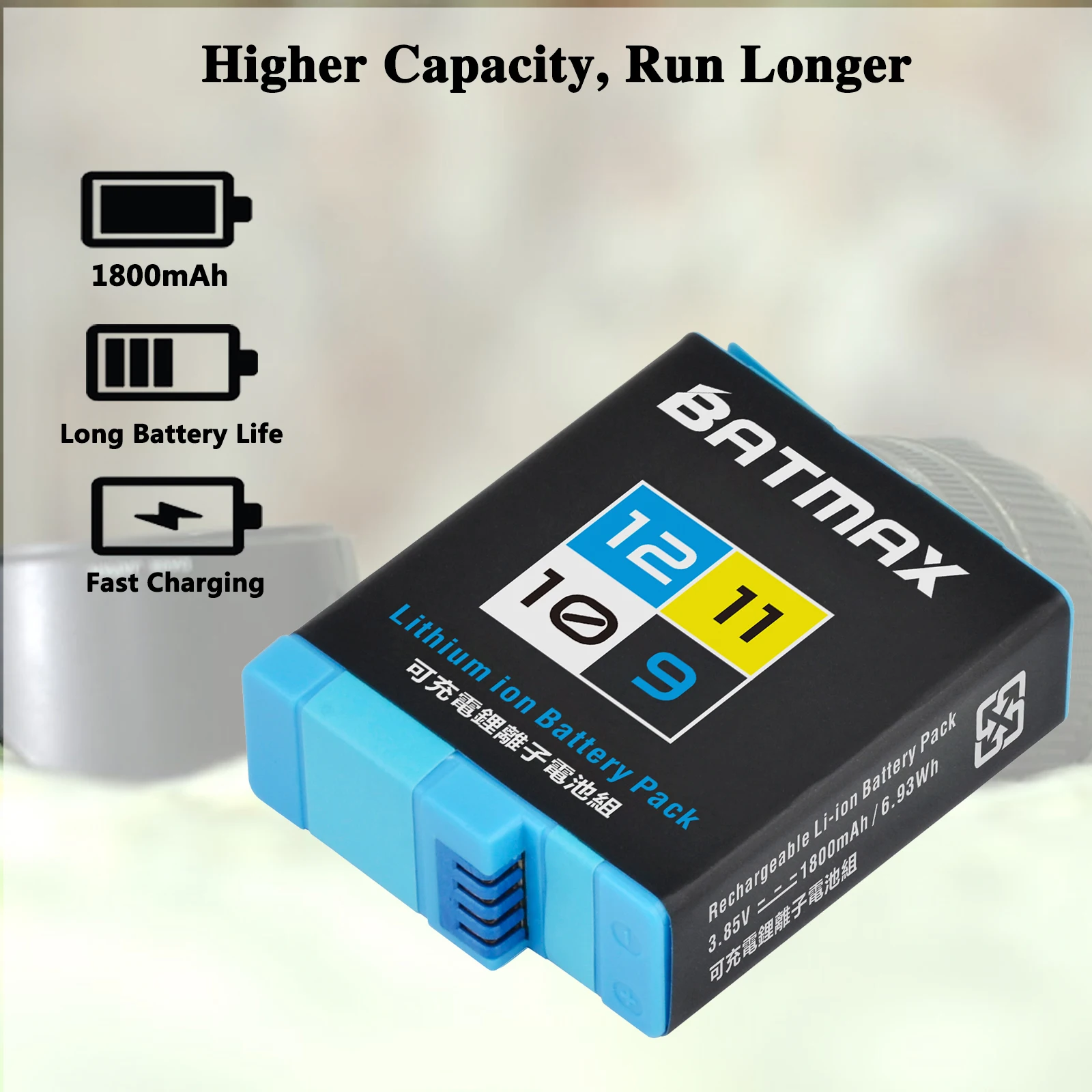 Batmax 1800mAh Replacement Battery for GoPro hero 12 Camera for GoPro Hero 9/10,New Gopro hero 11,Gopro hero 12 Action Camera