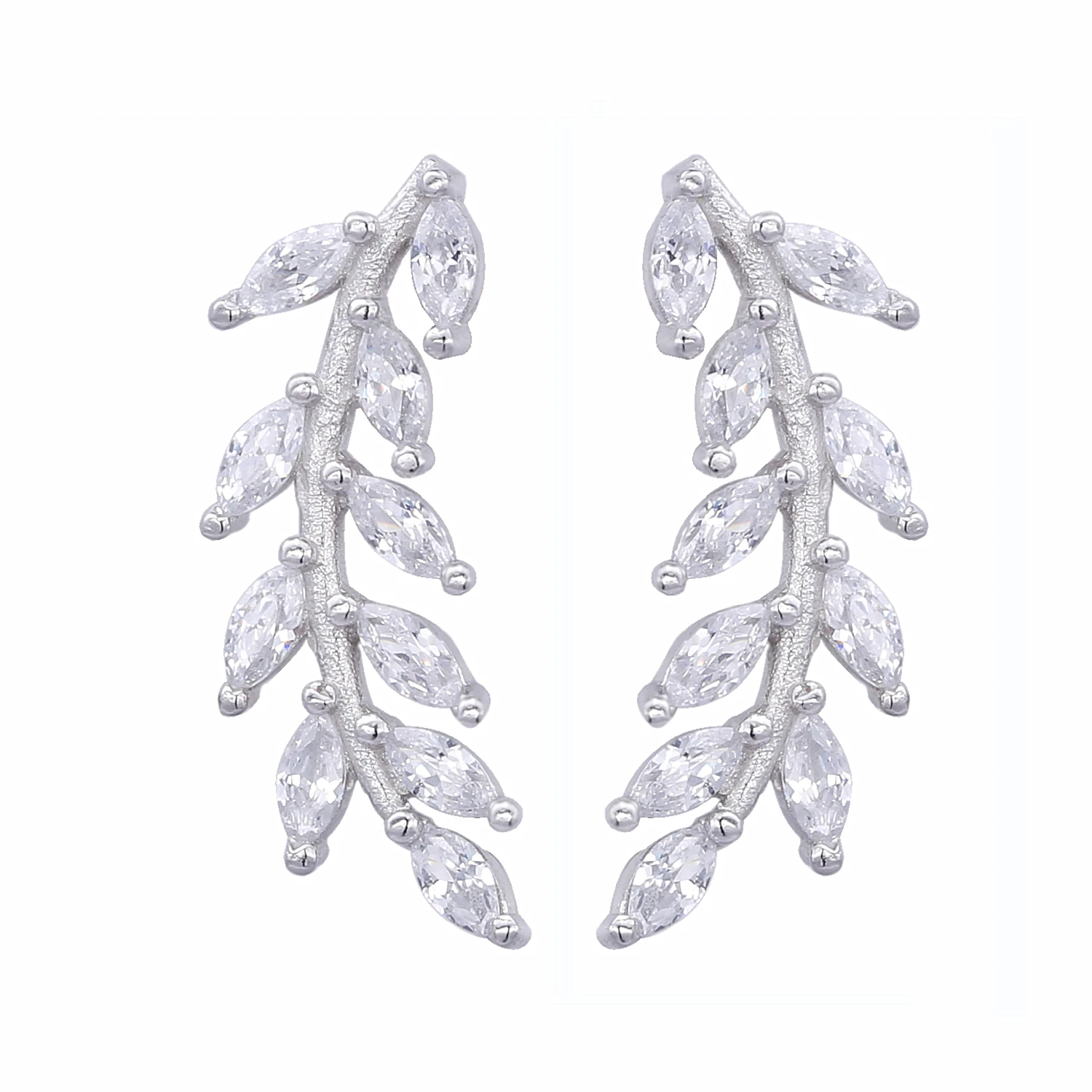 

Single SHADOWHUNTERS Silver 925 Leaves Stud Earrings For Women Shiny Elegant Earring Pave HQ Clear Zircon Leaf Ear Climber Studs