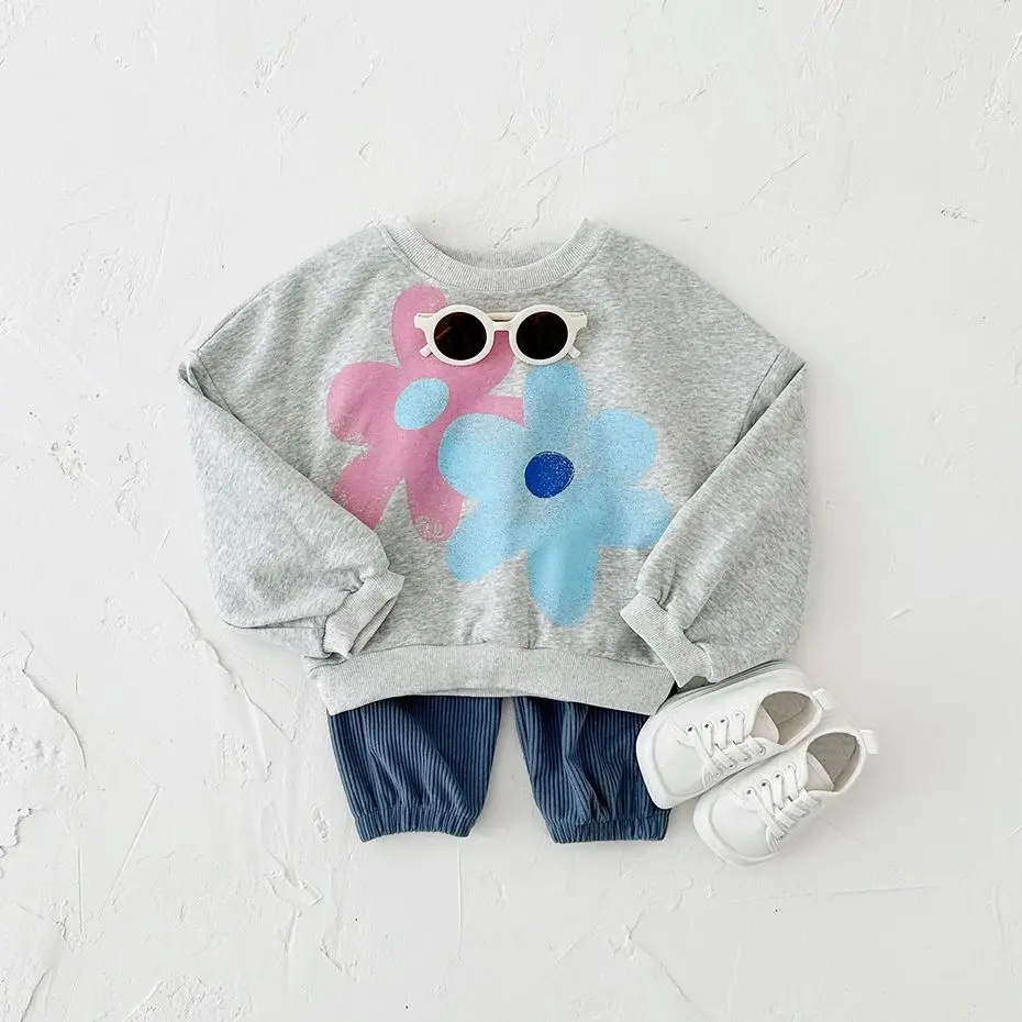 Ins Baby Clothes 2PCS Girl Infant Flower Printed Spring Autumn Baby Girl Long Sleeve Top+Pants Corduroy Casual Children Clothing