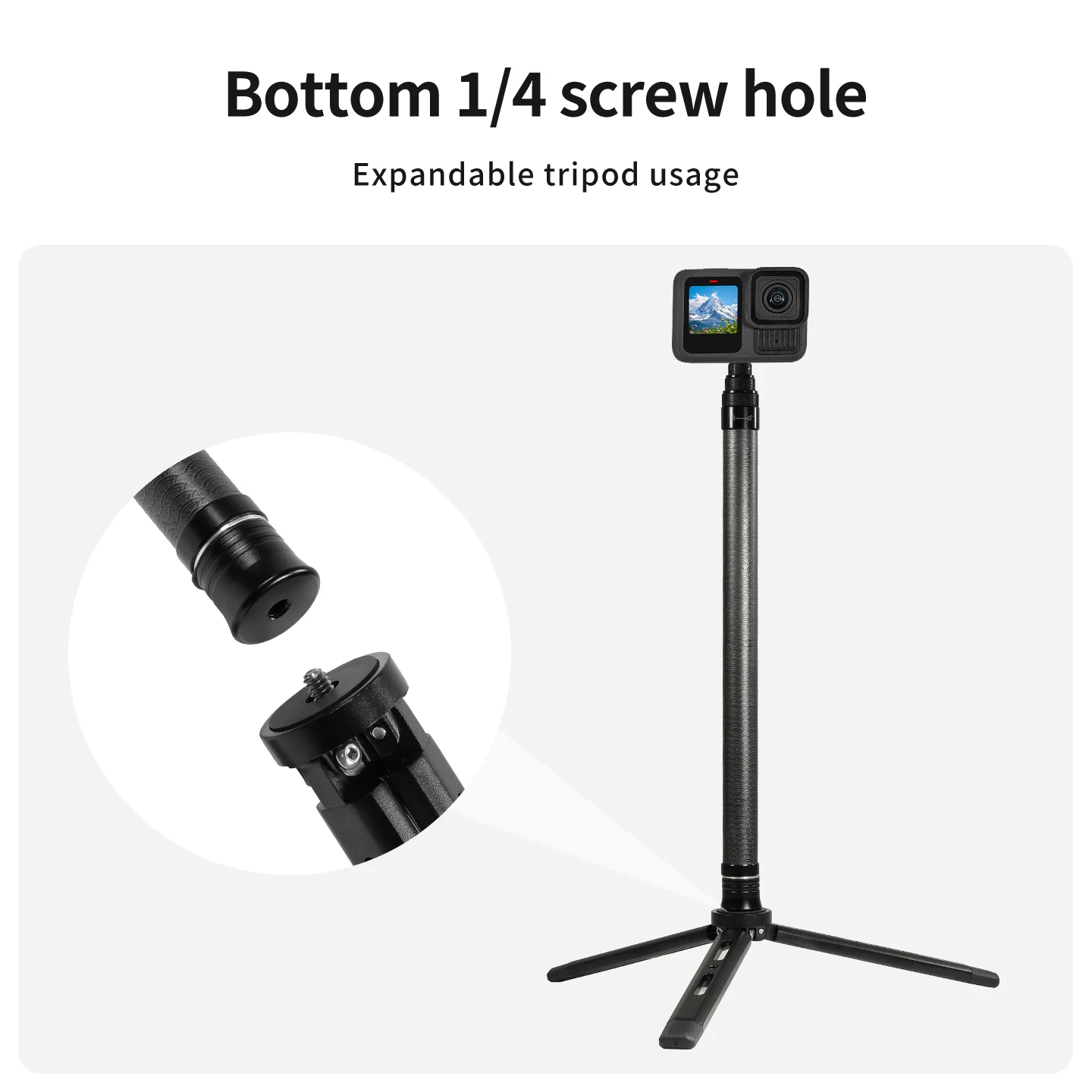 Einziehbares 3M Carbonfaser-Einbeinstativ-Selfie-Stick mit 1/4-Zoll-Stativadapter für Insta360 X6, Magnetic DJI OSMO 360, Pocket4, Action6 Kamera – Detail 10