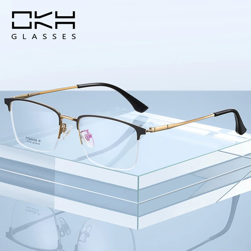

OKH Pure Titanium Half-rim Frame Prescription Eyeglasses Myopia Glasses for Man Reading Eyewear Optical Hyperopia Glasses W18