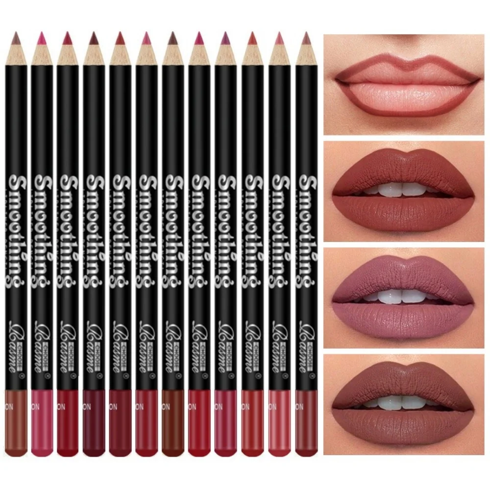 12pcs Lip Liner Pen Durable Lip Makeup 12 Colors Professional Lip Liner Pencil Matte Lip Non-stick Cup Nude Lipstick Pencil Set