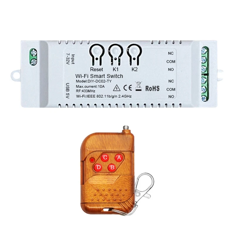 

2CH Tuya Wifi Switch +Remote 85-265V USB 5V 2.4G Wifi Smartlife Home Automation Module For Alexa IFTT