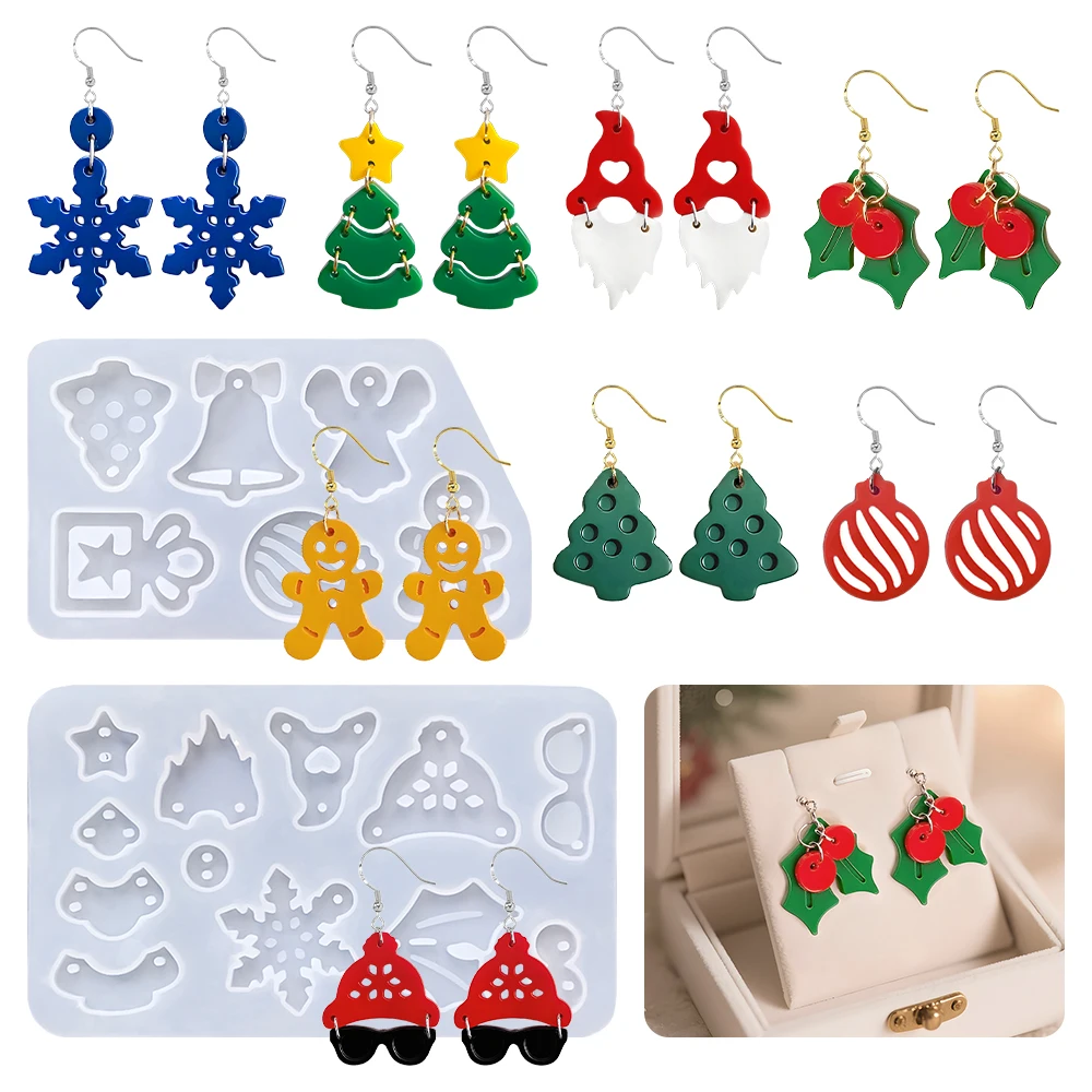 

SZ110 DIY Christmas Resin Earring Molds Casting Snowflake Christmas Tree Kaychain Pendant Epoxy Mold For Jewelry Crafts