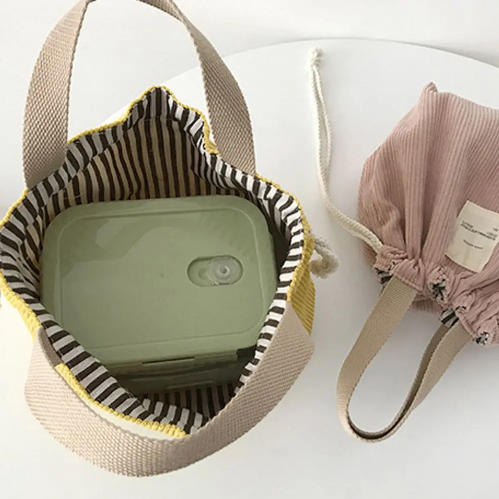 

Storage Bags Corduroy Canvas Thermal Travel Necessary Dinner Container Lunch Box Small Handbag Drawstring Picnic Tote Lunch Bag