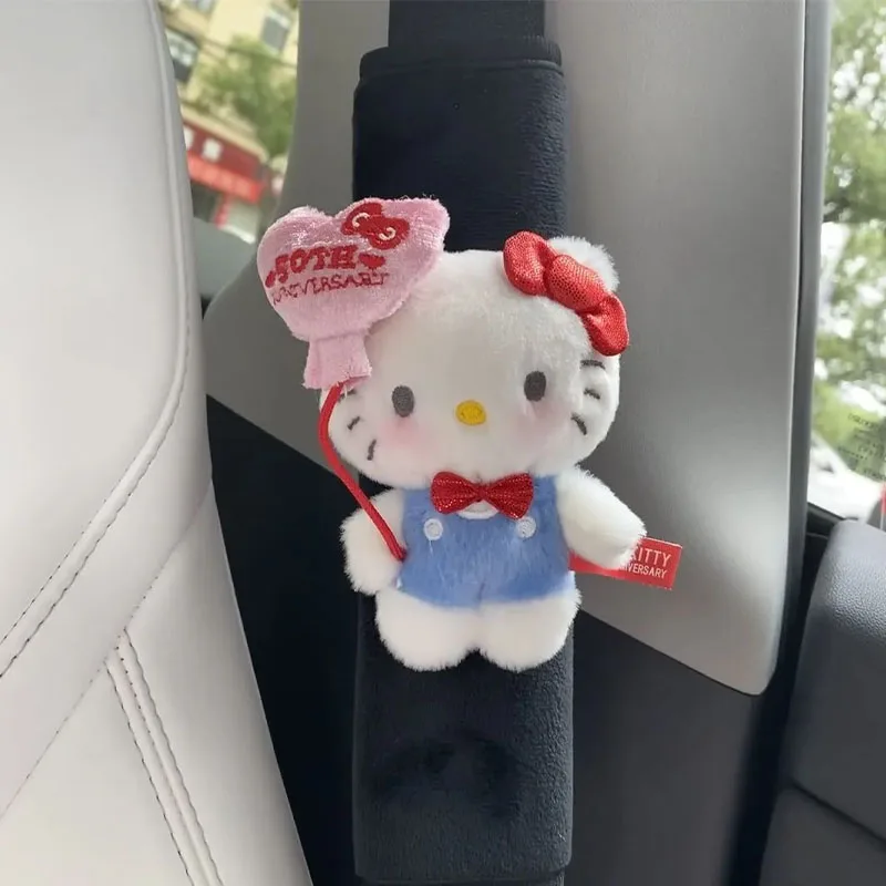 Sanrio Cute Hello Kitty Seat Belt Shoulder Cover Love Balloon Kt Cat Seat Belt Decoration Car Ice Silk Protective Cover Gift