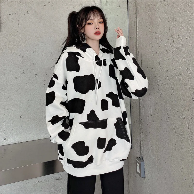 Autumn Winter Female Hoodies Cow Printed Women Sweatshirt Hoodie Long Sleeve Fashion Women\'s Hoodies Casual Lady Hooded Tops