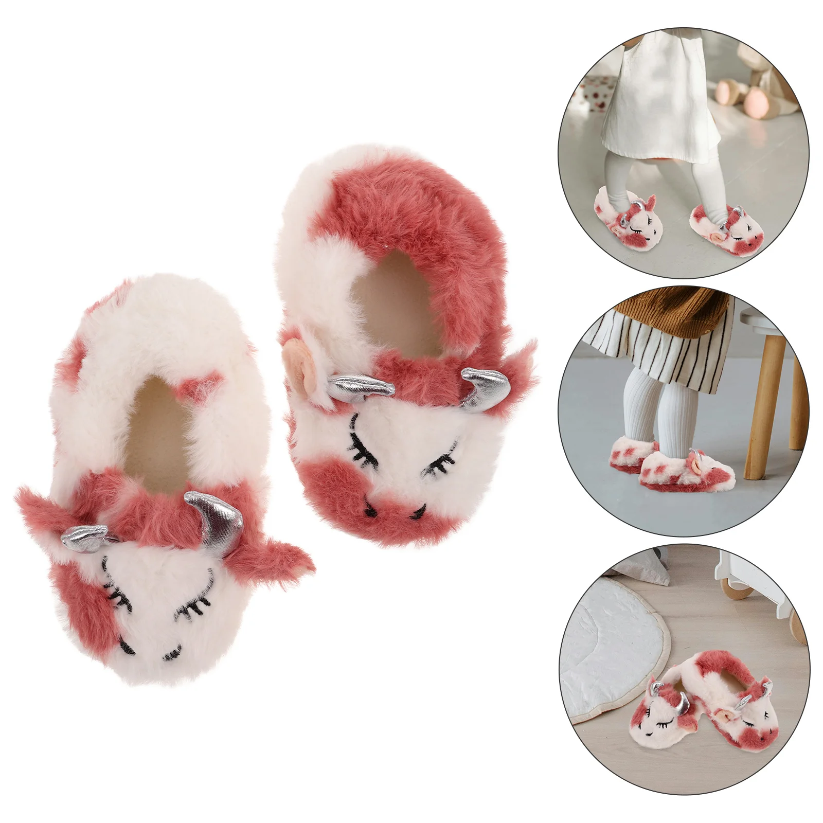 AdTosCartoon Animal Pantoufles de vache confortables pour filles, chaussures d'intérieur souples pour tout-petits, chaussures de maison confortables pour l'hiver et le confort à la maison, 1 paire