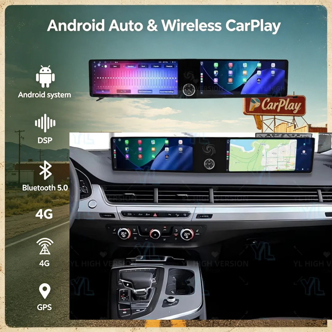 Android Auto For Audi Q7 2016-2020 Upgrade Car Radio Stereo Wireless Carplay GPS HD Touch Screen Navigation Device BT 5.0 WIFI
