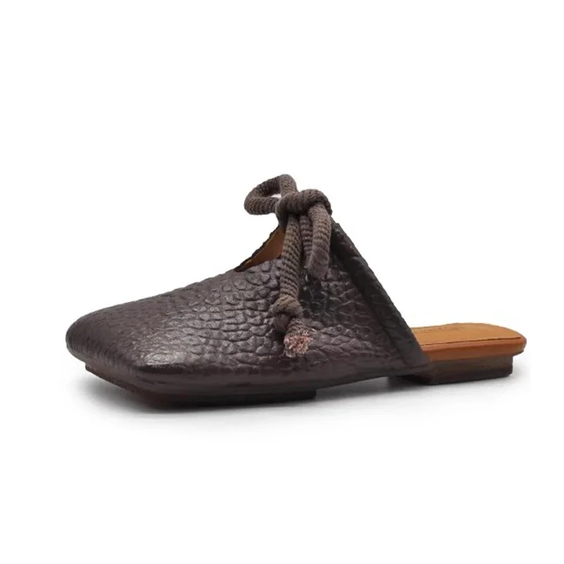 ساحة تو الشقق النعال النساء مصمم البغال أحذية موضة صندل كاجوال 2025 الصيف Slingback الوجه يتخبط Sandalias De Mujer