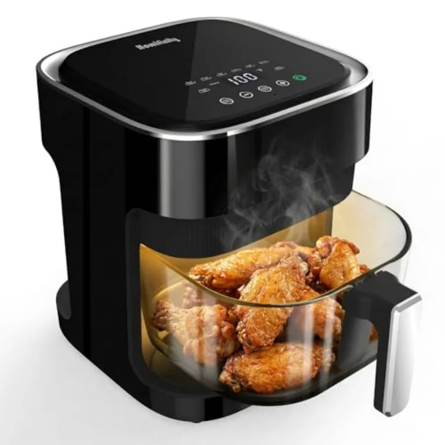 

4.5 Qt Glass Air Fryer with Borosilicate Glass Basket and Stainless Steel Tray 360 View 8-in-1 Presets Teflon-Free Dishwasher S