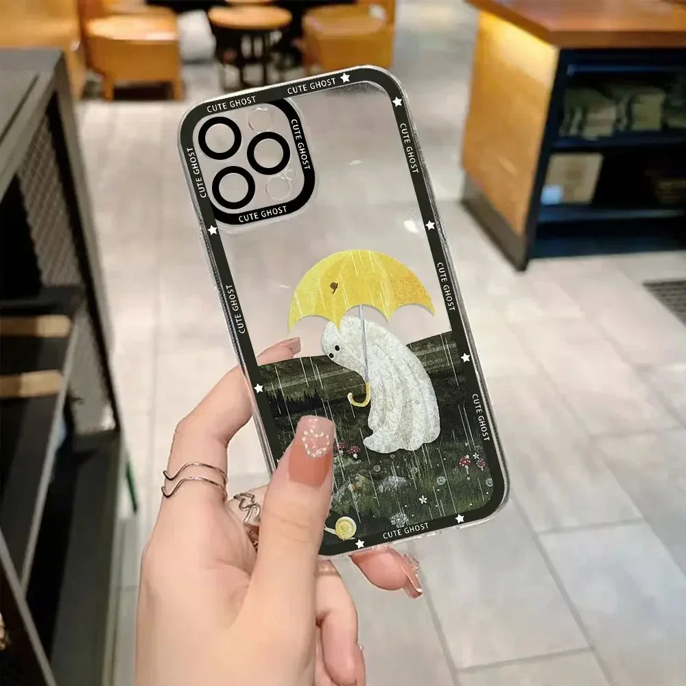 Cute Ghost Phone Case for IPhone XS MAX X XR SE2020 7 8 Plus 15 14 13 12 11 Pro Max Mini Clear Soft Cover Funny Halloween Fundas