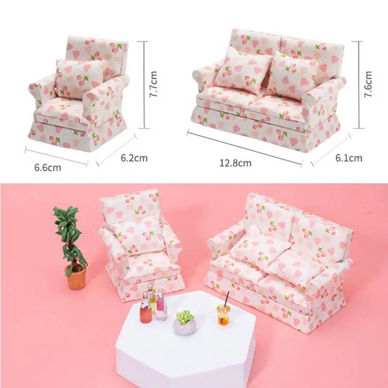 Mini muebles para casa de muñecas, sofá con juego de almohadas, simulación 1:12, sala de estar en miniatura, juego de simulación para niños, decoración para casa de muñecas DIY