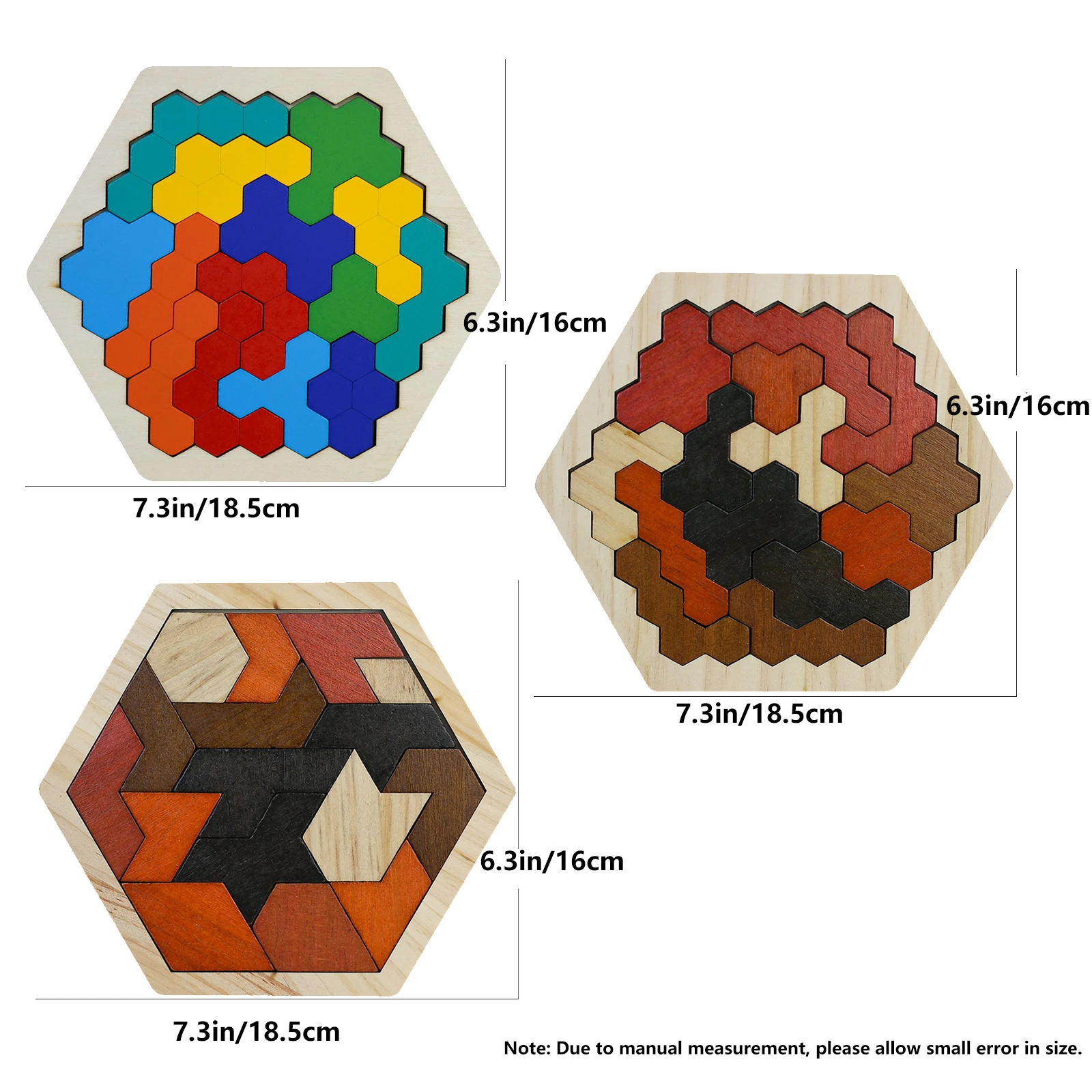 Drewniane Puzzle sześciokątne dla dzieci i dorosłych, blok Tangram łamigłówka dla dzieci geometria logika IQ gra Montessori prezent edukacyjny