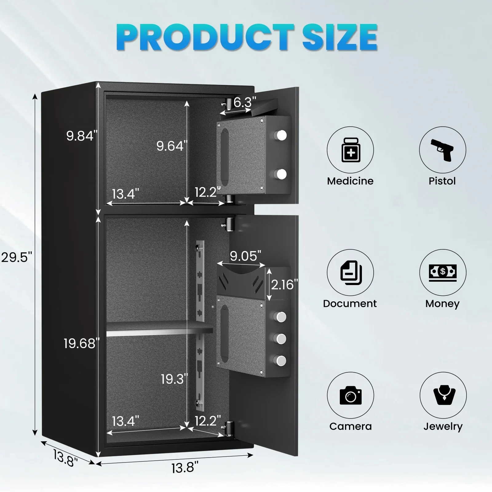 Kavey 6.5 Cuft Large Digital Lock Home Safe Fireproof Waterproof, Money Safe Box with Slot & Metal Deposit Storage Box