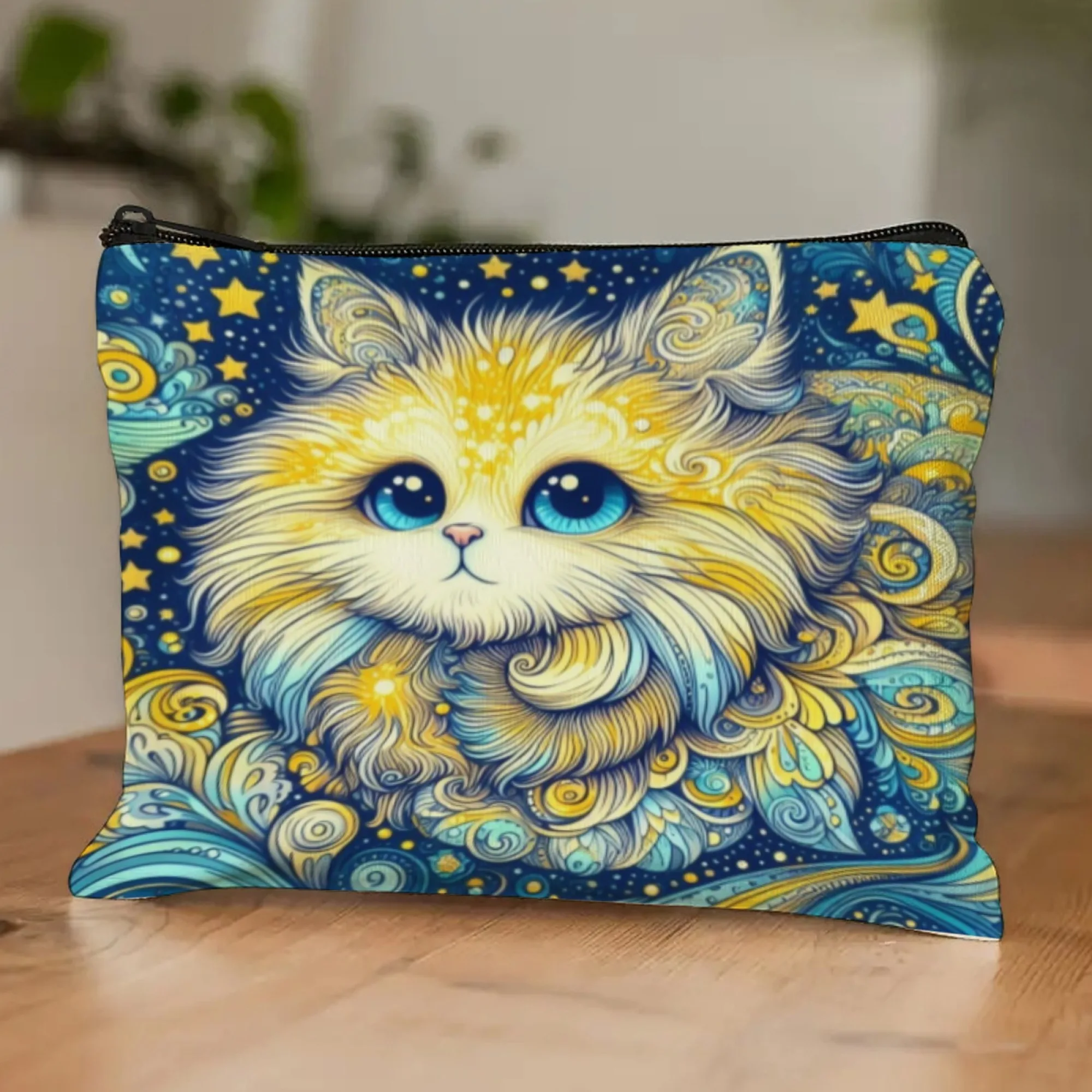 

Magical Cat Themed Cosmetic Bag Foldable Lightweight Zipper Closure Makeup Bag For Women And Girls Travel Portable