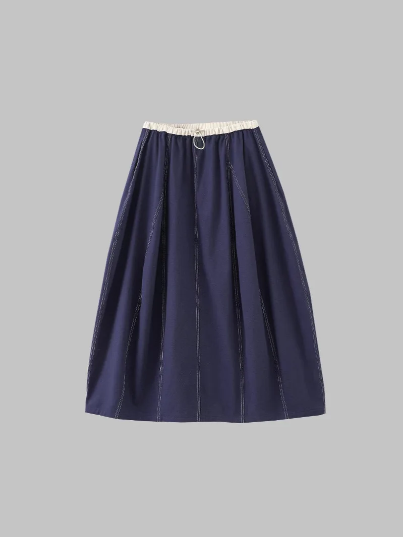 Topstitched Tulip Half Skirt, Korean-style 3D Paneled Design, Versatile Slimming Niche A-line Skirt