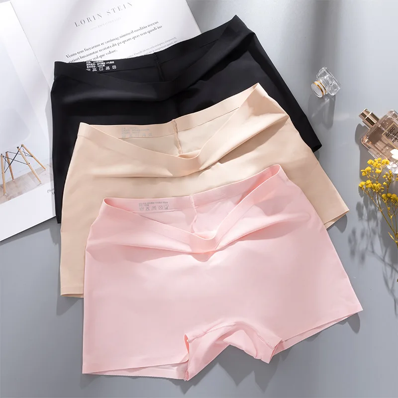 4Pcs Ice Silk Fast-Drying Sexy Safety Pants Summer Thin Color Underwear Women 's Comfortable Solid Shorts Seamless Panties Set