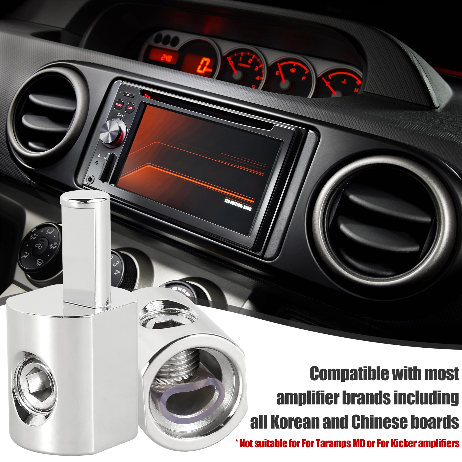 2Pcs Amp Input Reducer Aluminum Power Ground Wire Reducer 1/0 to 4 AWG Car Stereo Audio Wire Reducers Adapter for Car Auto