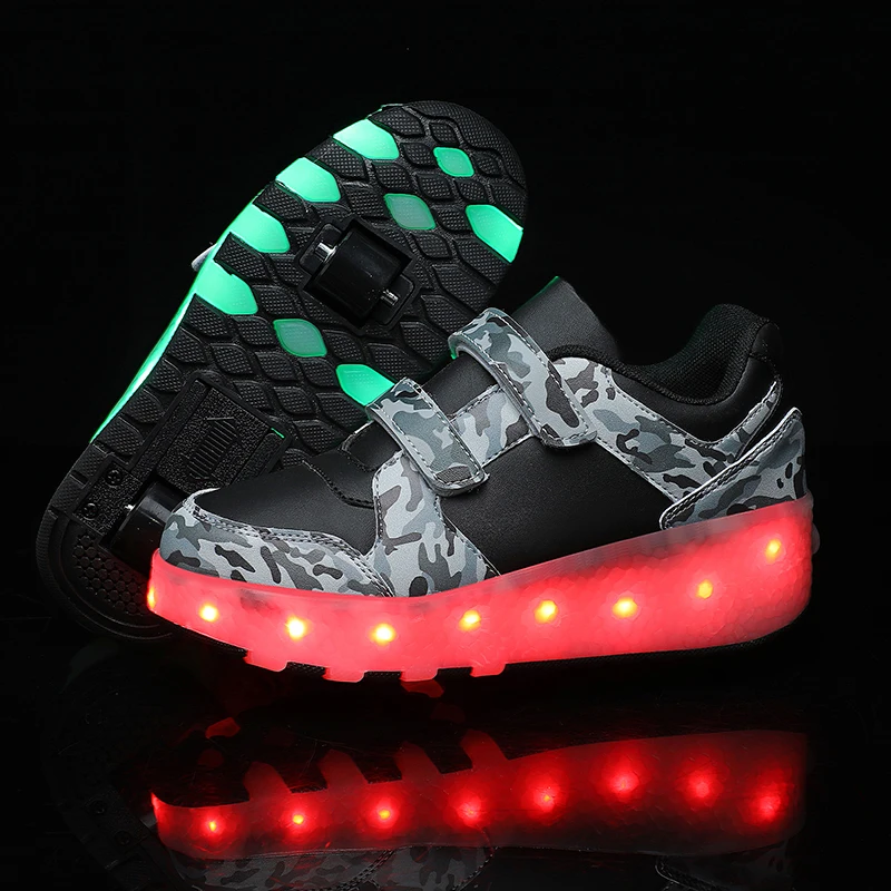 Children\'s Sports Shoes Luminous Fashion Breathable Mesh Shoes High-quality LED Training Roller Skating Shoes for Kids Sneakers