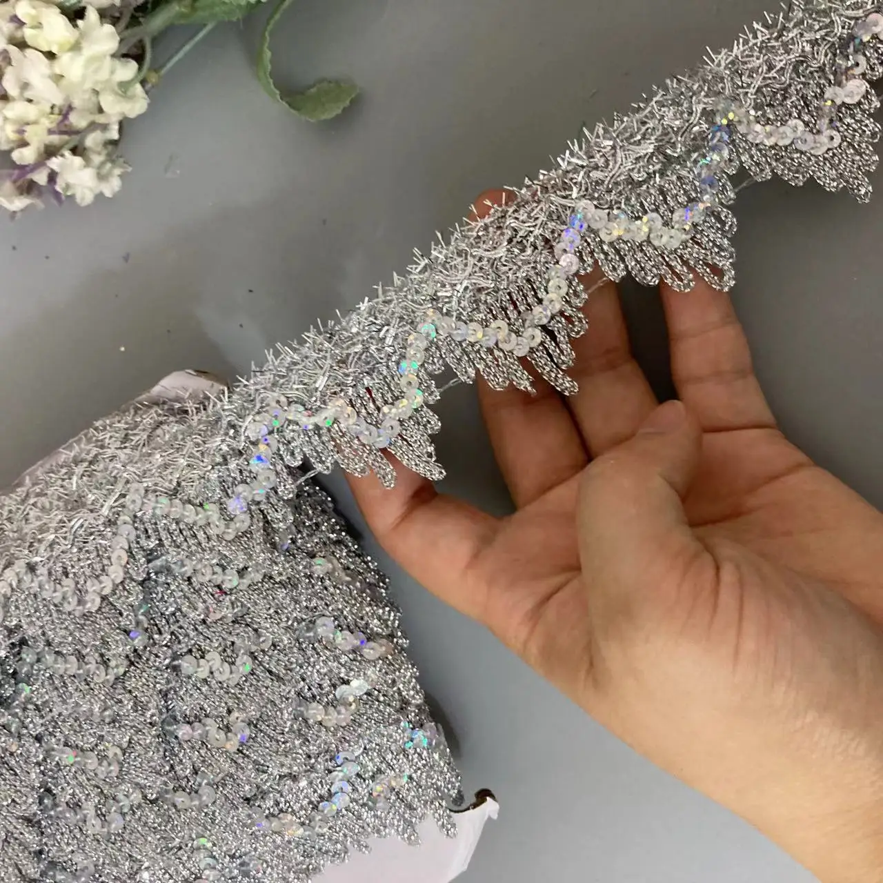 1 Meters 4cm Silver Glitter Lace Filigree Folk Dance Costume Accessories Bead Webbing Craft Lace Trims Dresses Curtain Sewing