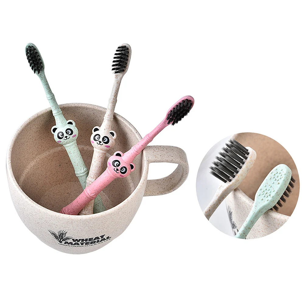 

3pcs Eco-Friendly Bamboo Toothbrush For Kids Soft Bristle Children'S Cartoon Toothbrush Biodegradable Compostable Easy Grip