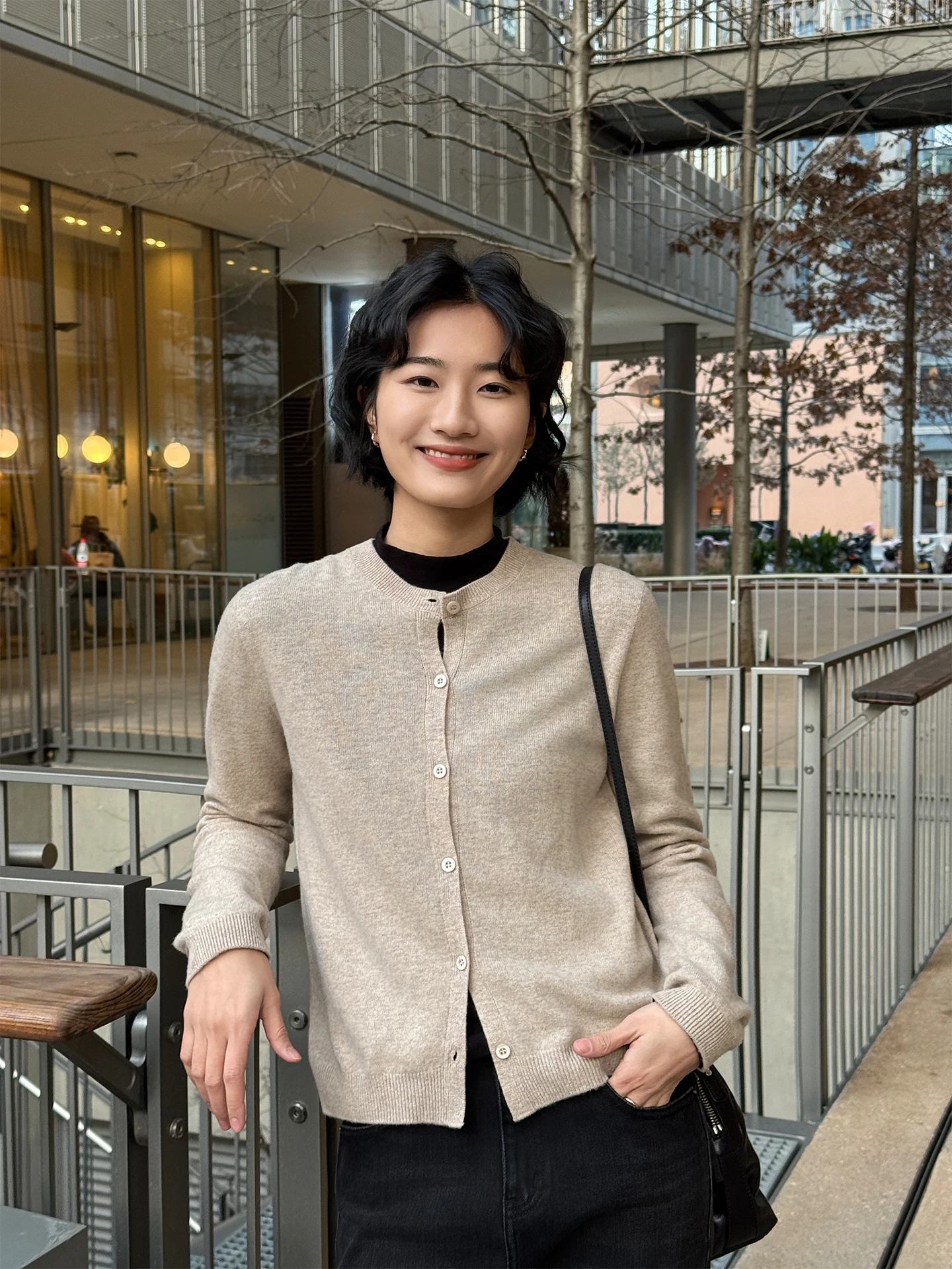 

Casual Knitted Camere Open Cardigan Women's Faionable Camel Color 2025 Winter New Arrival Wool Blend Long Sve Sweater
