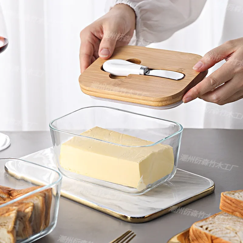 Butter Container Glass Box Restaurant Sealed Storage Box Fresh Cheese Box with Knife Butter Slicer Butter Dish Tableware