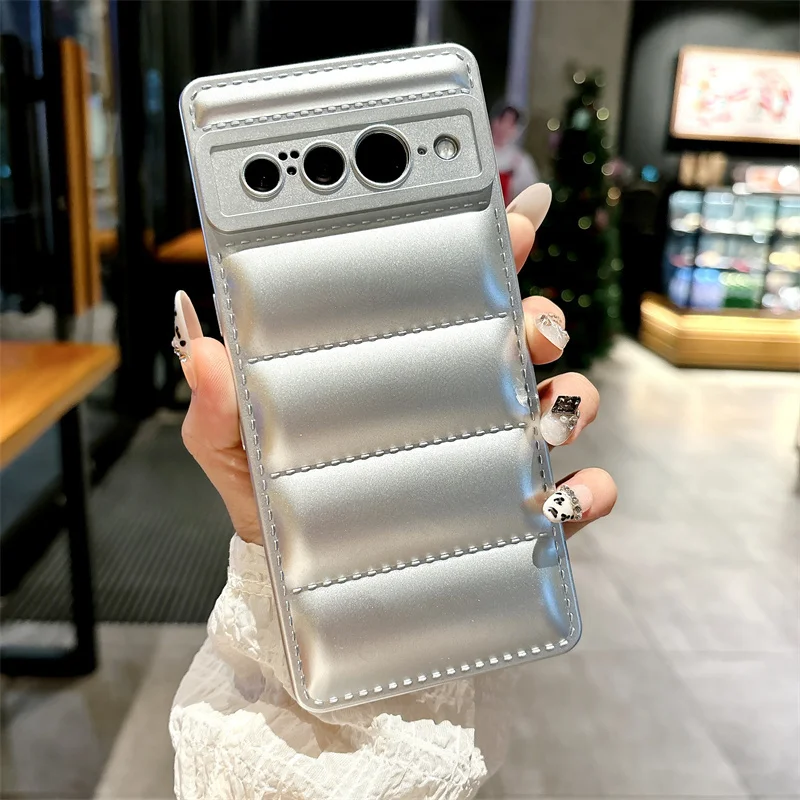 Korea Candy Color Frosted Down Jacket Suitable For Google Pixel 8Pro 8 7Pro 7A Soft Silicone Shell Hand Strap Mobile Phone Case