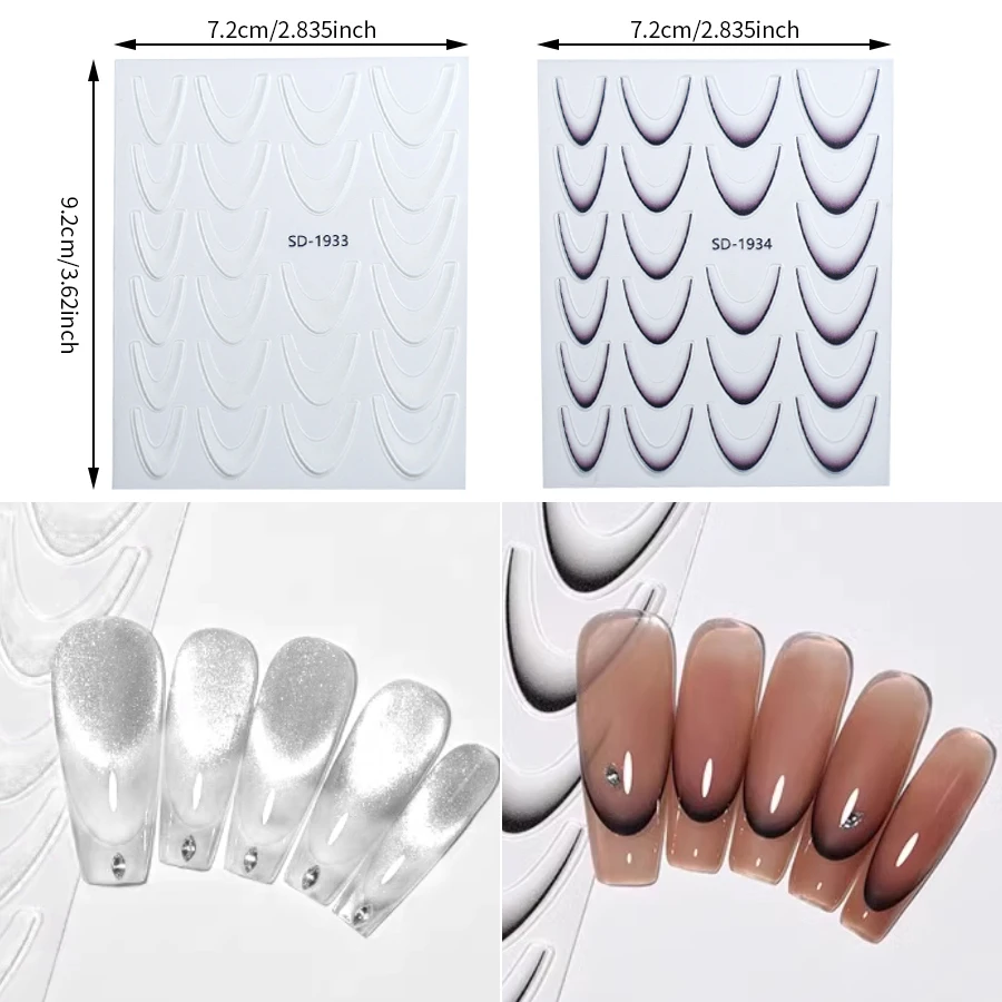 1pc 3d preto/branco sorriso linha design decalques de unhas gradiente francês arte do prego adesivos auto-adesivos dicas de unhas guias para decoração de unhas