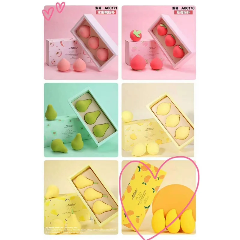 

3PCS Makeup Sponge Set Kawaii Fruit Shape Beauty Foundation Blending Sponge Flawless For Liquid Cream Powder Makeup Sponges