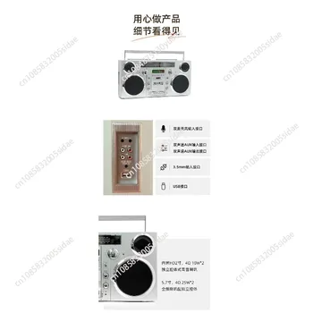 Przenośny radioodtwarzacz Brooklyn w stylu retro z lat 80., srebrny, bezprzewodowy głośnik Bluetooth z odtwarzaczem CD, odtwarzaczem kaset, radiem FM, odtwarzaczem USB MP3