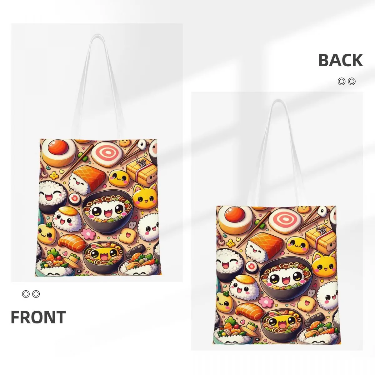 Kawaii Cuisine Adorable Anime Food Fiesta Shopping Bags Reusable Canvas The Tote Bag Women Shoulder Tote Travel Handbag