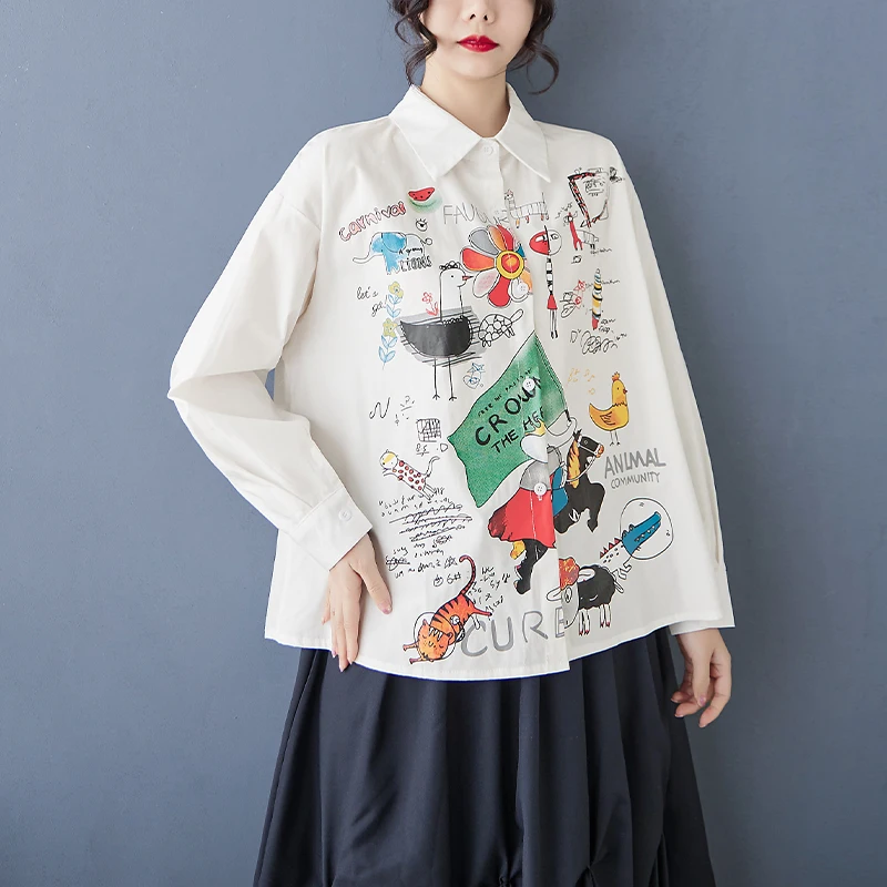 Nueva csa hoada de manga larga con cuello  para mujer, ropa femenina de talla ande con estampado Vintage, primaver...