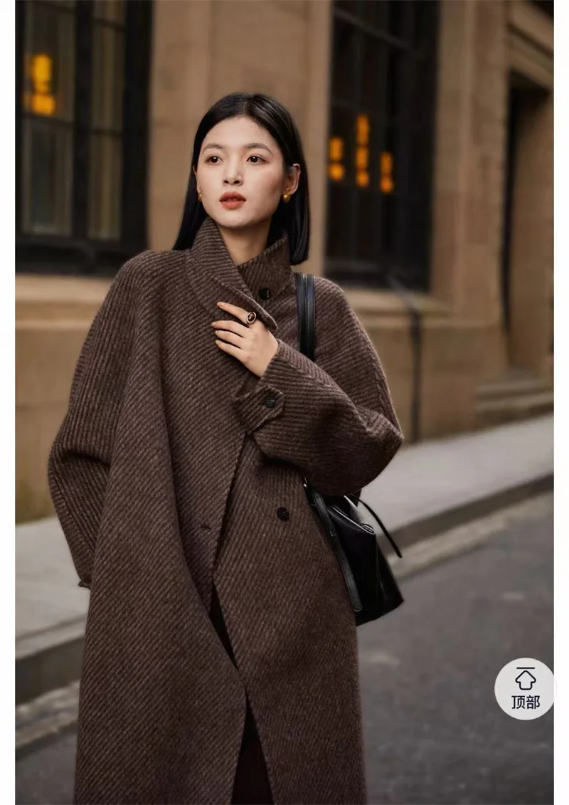 Wool Blends Coat Women Korean Thicken Long Jackets Oversized Lace Up Outwear Double-sided Cardigan Woolen Overcoat