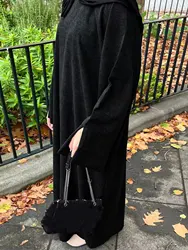 Winter Autumn Corduroy Closed Abaya Islamic Clothing Dubai Luxury EID Modest Abayas Dress for Muslim Women Robes Split Sleeves